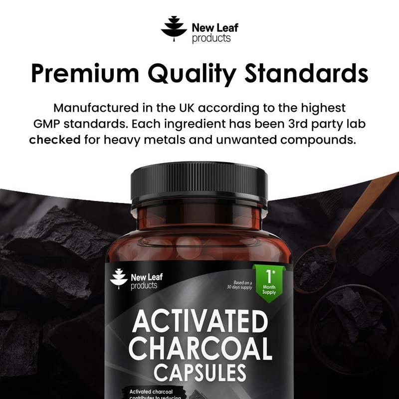 Activated Charcoal Capsules - 120 High Strength Activated Charcoal Tablets