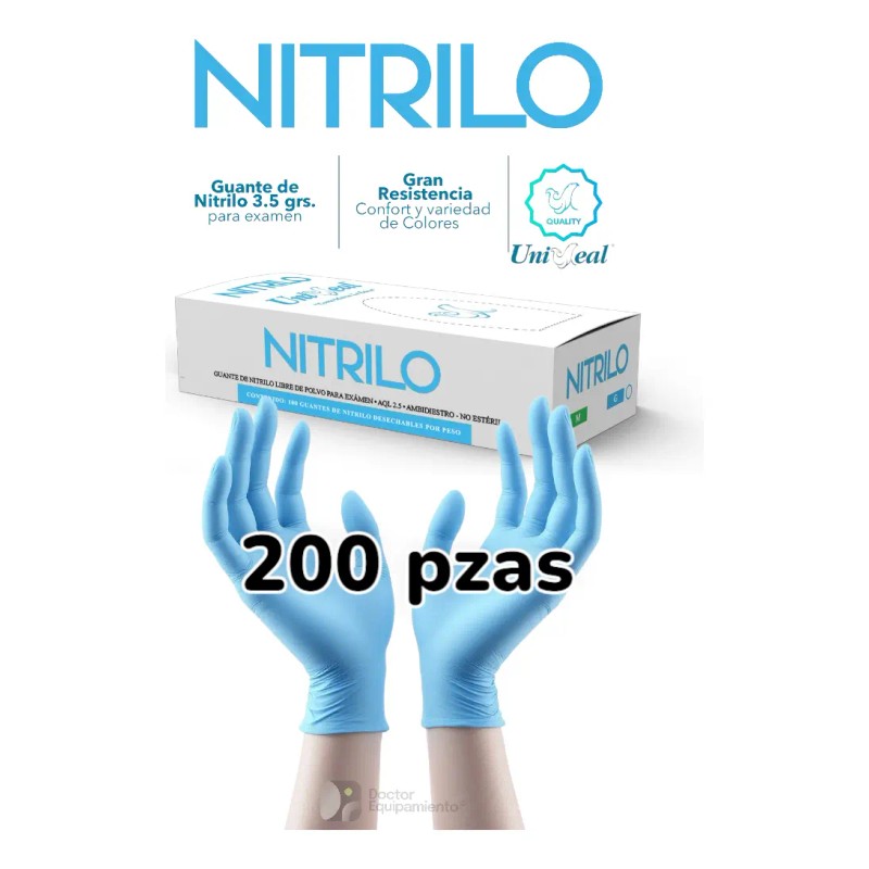 Guantes De Nitrilo Azul Uniseal Libres De Látex 200 Pzas