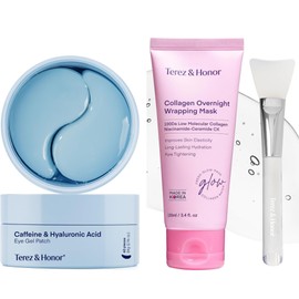 Terez & Honor Caffeine Eye Gel Patch and Overnight Wrapping Mask Set, Eye Pack, Eye Gel Patch, Hyaluronic Acid Patch, Eye Care, Eye Pack, Eye Pack Sheet, Korean Cosmetics Set