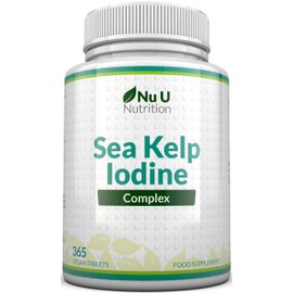 Nu U Nutrition Sea Kelp Iodine Supplement Complex - 365 Vegan Tablets - 435mcg of Iodine per Tablet - 1 Year Supply - Wild Harvested Seaweed - GMO Free - Made in The UK - Nu U Nutrition