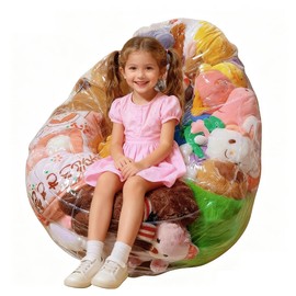 YANGUN 150L Clear Stuffed Animal Bean Bag Chair Cover for Kids, Soft Toy Storage, Waterproof toys storage with Zippers, Stuffable Organizing Toddler Children Rooms Soft Stuff Animal, 75×75×60cm
