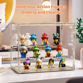 4PCS Acrylic Display Case, 3 Tier Action Figure Display Case with 2 Movable Plates, Clear Acrylic Display Box with Magnetic Door for Collectibles Action Figures