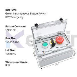 KERWINN Button Box Red Emergency +Green Momentary Stop +Lock Button Switch with Protective Cover IP67 Outdoor Waterproof Anti-misoperation Switch Button Switch Station Box