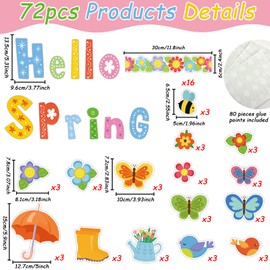 Hello Spring Bulletin Board Set Spring Classroom Decoration Flower Bulletin Border Butterfly Bird Bee Cutouts Bulletin Board Spring Colorful Wall Decals for Kids Classroom School Game Home Decor