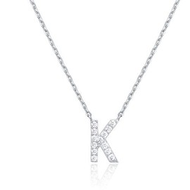 PAVOI 14K White Gold Plated Cubic Zirconia Initial Necklace | Letter Necklaces for Women | K Initial