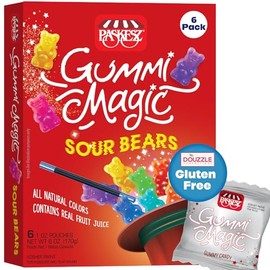 DOUzzle Gluten Free Gummi Magic, Sour Bears (6 Count, Pack of 1) Non Gebrokts Kosher for Passover Food Snacks - All Natural Colors, Contains Real Fruit Juice