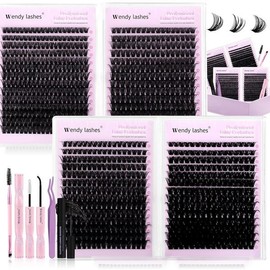 Wendy 웬디 래쉬 클러스터 키트 팩: 980-Pcs, 60D, 80D, 100D, D 컬, 10-18mm 혼합, 캣 , 부드럽고 자연스러운, 푹신한, DIY 속눈썹, 개별, 속눈썹 클러스터, 벌크 [Cluster 10-18mm 60-100D] Wendy Lash Cluster Kit Pack: 980-Pcs, 60D, 80D, 100D, D Curl, 10-18mm Mixed, Cat, Soft and Natural, Fluffy, DIY Eyel
