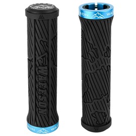 WFS World Map MTB Lock-on Grips - Single Clamp Ergonomic Anti-Slip Mountain Bike Handlebar Grips - Comfort Vibration Dampening for Trail, Enduro, Downhill - Black x Blue