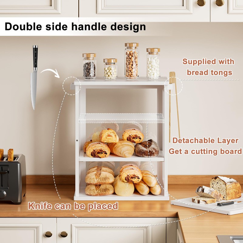 WOWLIVE Bread Box for Kitchen Countertop, Large 3 Layers Bread