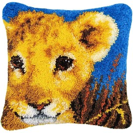 Latch Hook Set, Lion Cushion Set, DIY Latch Hook Cushion Cover, Crochet Crafts for Beginners, Kids and Adults, Handmade Embroidery Kits, Handmade, Craft, Home Decoration, Festival,