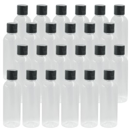 Marvexi 50Pcs 100ml/3.4oz Empty Travel Bottles Plastic Squeeze Bottles, Empty Hand Sanitizer Bottles Bulk for Hand Sanitizer, Shampoo, Cosmetic, Toiletries(Clear, Black)