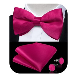 DiBanGu Fuchsia Pink Bow Ties for Men Pre-Tied Bow Tie and Pocket Square Set Adjustable Solid Satin Formal Tuxedo Bow Tie