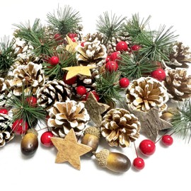 Christmas Pine Cones Berry Pine Branch Set 108PCS Christmas Winter Wedding Decorations Ornament for DIY Crafts Home Wreath Decorations Xmas Tree Gift Tag Snow Party Supplies