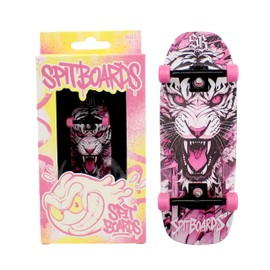 SPITBOARDS 34 mm Fingerboard OLDSCHOOL Cruiser Pro Complete Setup, Pre-Assembled 5-Layer Wood, Pro Trucks, Soft Urethane 60D Bearing Wheels, Real-Wear Graphics, Lasered Foam Tape 'Pink Tiger'