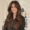 Jolelyne Long Dark Brown Wavy Layered Wigs with Curtain Bangs