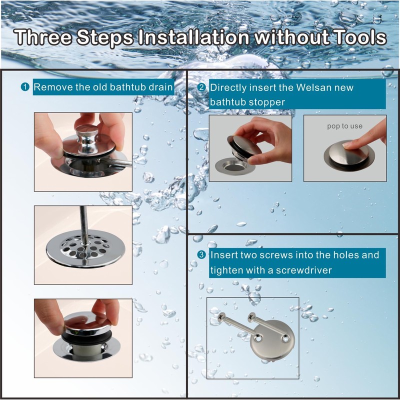 Brushed Bathtub Stopper Tub Drain,Welsan Universal Pop Up Tub Drain