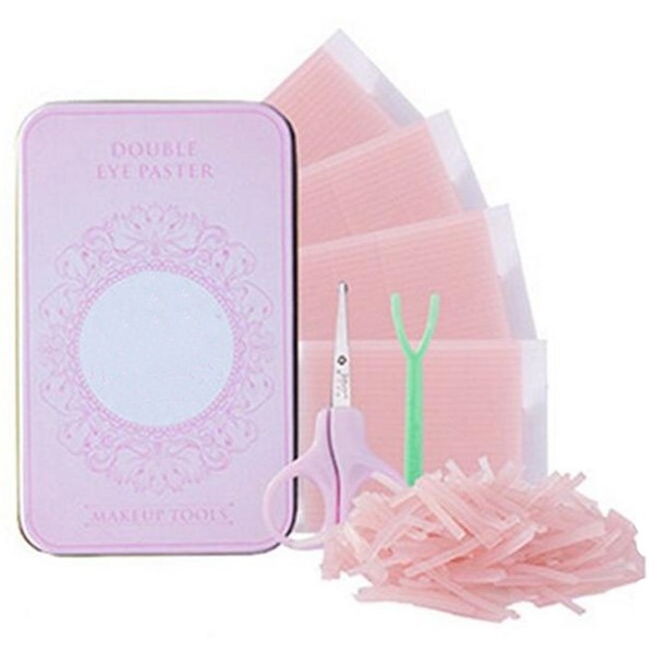 208Pcs Clear Double Sided Eyelid Stickers Tape Beauty Tool With Iron Boxes And Scissors And Fork