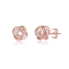 SLUYNZ 925 Sterling Silver Love Knot Stud Earrings for Women Teens Twisted Stud Earrings Ball (C-ROSE GOLD)