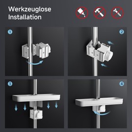 Rainsworth Shower Shelf, No Drilling, White, Tool-Free Installation, Height-Adjustable Shower Shelf for Bathroom, for Shower Rails 18-28 mm