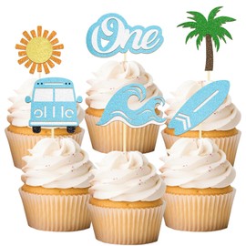 24 Pack The Big One Surfing Theme First Birthday Cupcake Toppers Summer 1st Birthday Party Decorations Picks for Summer Beach Party Supplies (1st Birthday)