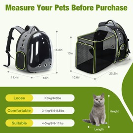 Lekereise Cat Bubble Backpack Carrier - Expandable Large Space Cat Backpack for Kitty Small Dog up to 18lbs, Transparent Pet Carrier for Travel, Hiking, Walking & Outdoor, Gray