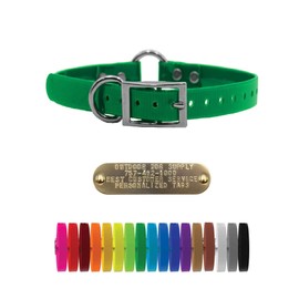 1" Solid Premium Glow Tuff Center Ring Dog Collar with Brass Name Plate White 18" Standard 3/4" Tag