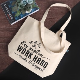 FINGERCRAFT Tote Bag, Lightweight and High Capacity Natural Cotton Canvas Shopping Bag, Multipurpose Regular Uses Grocery and Carry Bags for Men and Women Work Hard