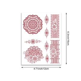 18 Sheets Traditional Henna Temporary Tattoo Stickers, Brown, Waterproof, Wedding Party Design with Peacock and Lotus Patterns, Body Art