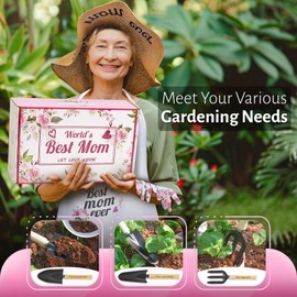 LANNIU Gifts for Mom,7 Piece Womens Gardening Kit with Pink Gardening Tools,Straw Hat, Floral Gardening Apron and Gloves,Mothers Day Garden Gifts Pink