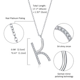 Aroncent Women's Necklace Silver Copper Chain with Shiny Zirconia Letters Pendant A-Z 45 cm, Copper Cubic Zirconia