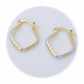New 14K Yellow and White Gold 2-Tone Textured Diamond Shape Hoop Earrings Elegant Cute Unique Stunning Pretty jewerly Perfect for Any Occasion CRR00641INE