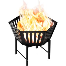 Waaliji 22.5 Inch Portable Hexagon Fire Pit with Travel Bag — Heightened Smokeless Design Outdoor Wood Burning Fire Pit for Camping, Backyard, Patio, Bonfire, Picnic and BBQ, Vertical Hollow Style