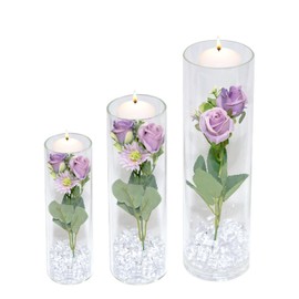 Mizerek Artificial Rose Flower Plastic Vase Fillers Purple Set with Floating Candles Water Beads and Fake Ice Cubes for Table Centerpiece Wedding Party Home Bar Restaurant Festival Decoration