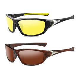 YUELUQU Polarised Sports Glasses Sunglasses for Men Women Driving Glasses Cycling Glasses Skiing Driving Fishing Running Hiking UV400 Protection (Brown + Black Yellow), Brown + black yellow