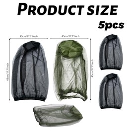 5Pcs Midge Nets For Head, Mosquito Head Net Set for Outdoor Activities, Lightweight Midge Head Net for Camping Hiking Fishing, Breathable Smidge Head Net Protection(Black and green)