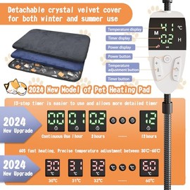 YFFU YFFU Pet Heating Pad 70x45cm Auto Shut Off, 30桫60 Adjustable Temperature & 13-Level Timer Dog Heat Pad, Heated Cat Bed with Chew Resistant Steel Cord, Washable 2 Crystal Velvet Covers Warming Mat
