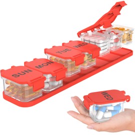 Extra Large Weekly Pill Organizer - Waterproof 7-Day Pill Box, Portable Vitamin & Supplement Case, Easy to Open Design, Ideal for Travel a nd Daily Medication Management (Red)