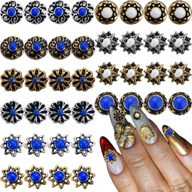 40PCS Western Style Metal Turquoise Nail Art Charms, Mixed Shapes Rhinestones, Cowboy Design Nail Gems for DIY Manicure