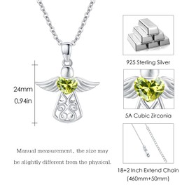 OHAYOO Guardian Angel Necklace for Women 925 Sterling Silver Birthstone Angel Pendant Chain Guardian Angel Birthstone Necklace Angel Jewellery Gifts for Women Girls Mother, Unit size, Sterling Silver