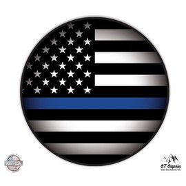 GT Graphics Thin Blue Line American Flag Circle Support Police - Vinyl Sticker Waterproof Decal