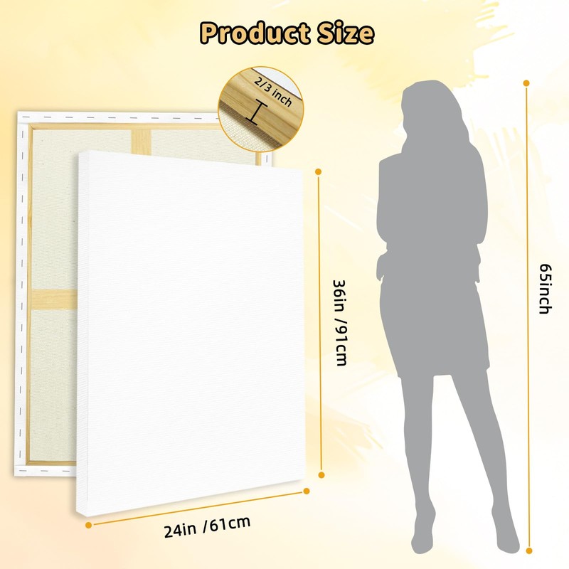 2-Pack 24x36 Stretched Canvas 13.4oz Warp-Resistant for Oil & Acrylic
