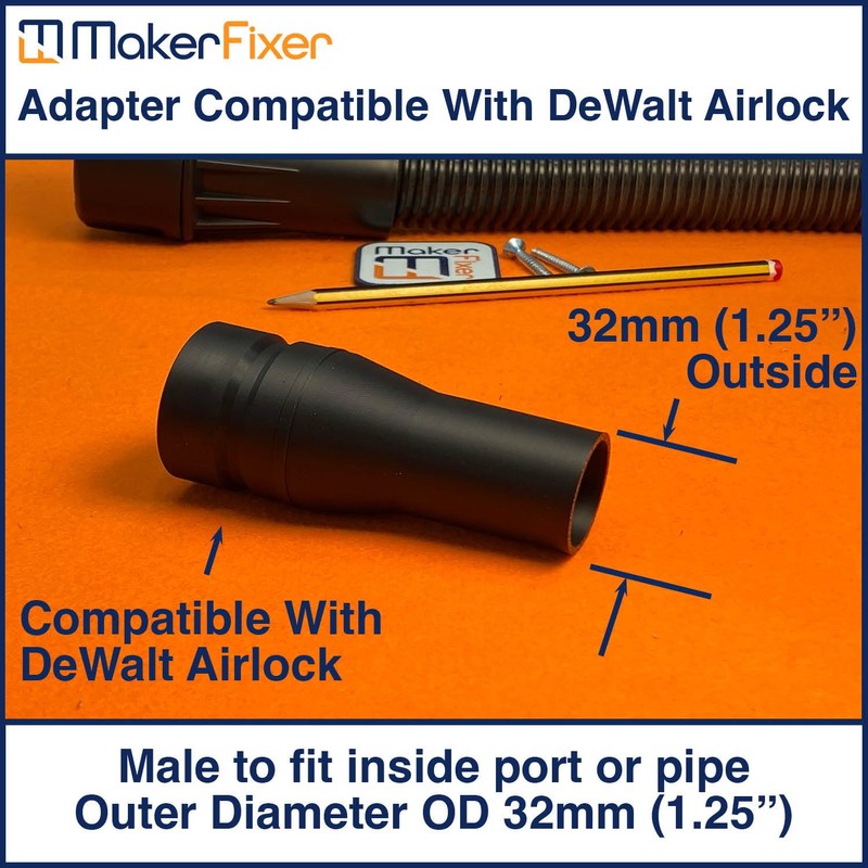 Maker Fixer Male Dust Extraction Adaptor Compatible with DeWalt AirLock,