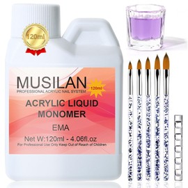Monomer Acrylic Nail Liquid 4oz for Acrylic Powder - Professional Acrylic Liquid Monomer for Acrylic Nails Extension with 5pcs Acrylic Nail Brush Dappen Dish for Beginners DIY at home Non-Yellowing