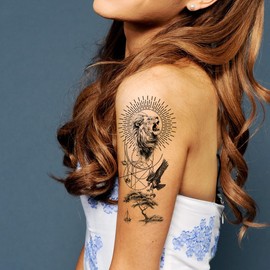 8-Pack Large Temporary Tattoo Stickers – 4.7 x 9 Inch – Intricate Geometric, Skull, Lion, and Compass Designs for Adults, Cosplay, and Festivals