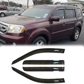 Deebior 94084 Side Window Deflector Visor Rain Guard,Outside Mount Tape-on Shatterproof Dark Smoke,4pc Window Shades fit for 2009-2015 Honda Pilot