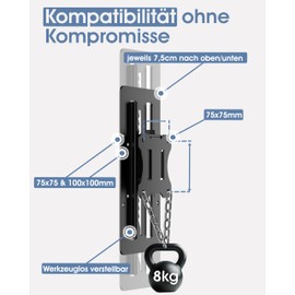 3IDEE VertiFlex Height-Adjustable VESA Adapter, VESA Mount Monitor Adapter, VESA Plate 75 x 75, Mobile Adjustable up to 15 cm, Monitor Mount 13-27 Inches up to 8 kg Monitor Weight