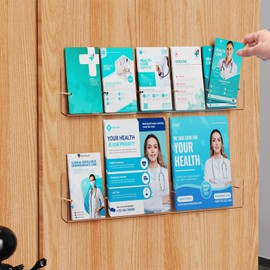 PecMuikee Brochure Holder Wall Mount，2-Pack Acrylic Pamphlet Holder Display Stand with Magnetic Golden Bolt，Wall Magazine Rack for Organizer Trifold Flyer, Leaflets,Document, Literature- (5 Grid)