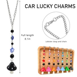 SHMZK Car Rearview Mirror Mushroom Charm, Car Hanging Ornament Resin Mushroom Pendant for Women Girls, Lucky Mushroom Beaded Decor Universal Rear View Mirror Charm for Vehicle Home Office (Black)