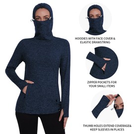 Soneven Womens Fleece Lined Sweatshirts Outdoor Winter Running Clothes Cowl Neck Tops Warm Running Shirts with Thumbholes