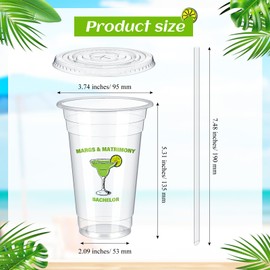 Jingmore 20 Pcs Margs and Matrimony Party Cups Bachelorette Party Decoration 16 oz Disposable Plastic Cups with Lid and Straw for Wedding Bachelorette Party Decor Supply Margarita Bridal Shower